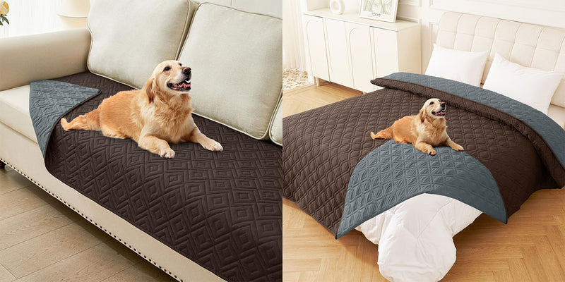 hyha Waterproof Dog Bed Blanket, Soft Pet Blankets 30x70 Inch and 82x102 Inch in Chocolate/Dark Grey, 2 Item Bundle - PawsPlanet Australia