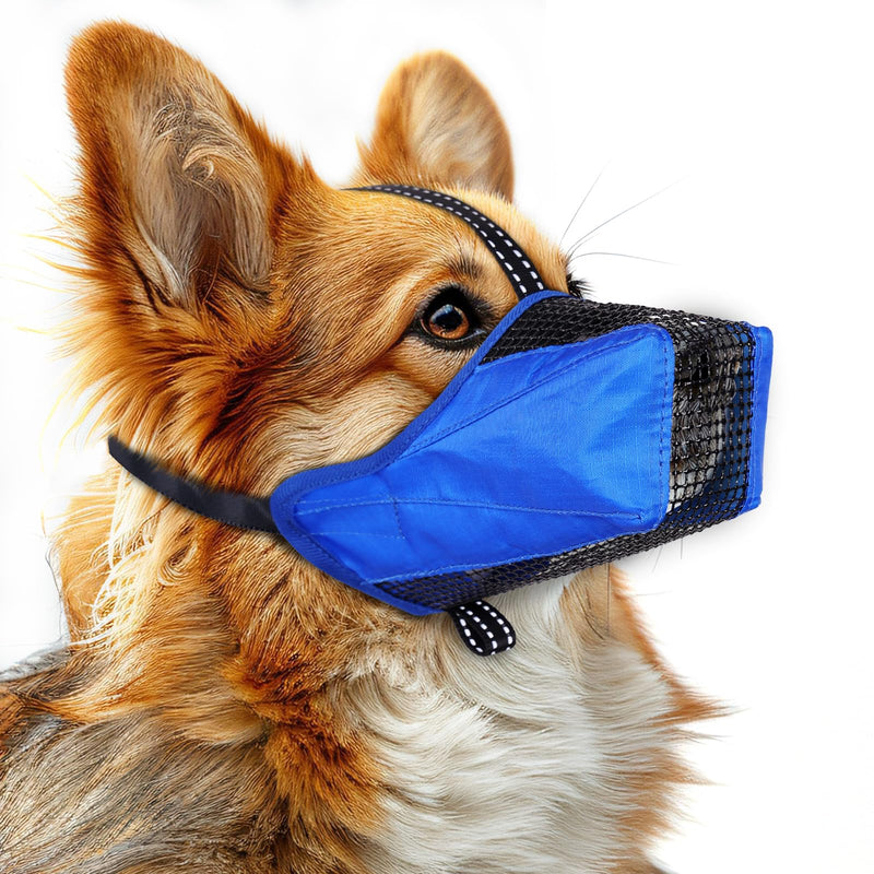 Mesh Dog Muzzle, Breathable Soft Dog Muzzle with Reflective Straps for Secure Fit, Prevents Biting, Chewing Scavenging- Adjustable for Small Medium Large Dogs,Blue,M Blue M(Snout Cir: 9.44) - PawsPlanet Australia