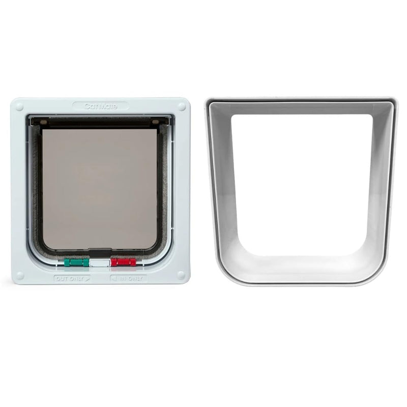Cat Mate 4-Way-Locking Cat Flap Bundle, Includes Pet Door (235) & Wall Liner (303) - Secure Lockable Door for Small to Medium Sized Cats, for UPVC, Wood and Wall, White - PawsPlanet Australia