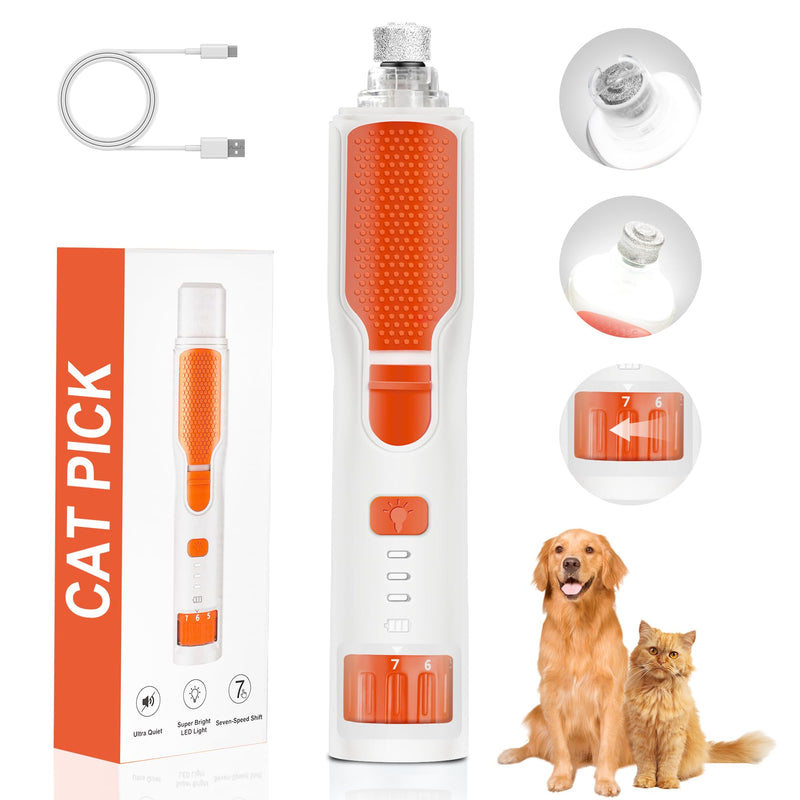 Dog Nail Grinder 7-Speed & 360° LED Light, Professional Pet Nail Grinder for Dogs and Cats, Electric Dog Nail Trimmer Painless Paws Grooming & Smoothing Tool for Large Small Dogs Cats Pets White - PawsPlanet Australia
