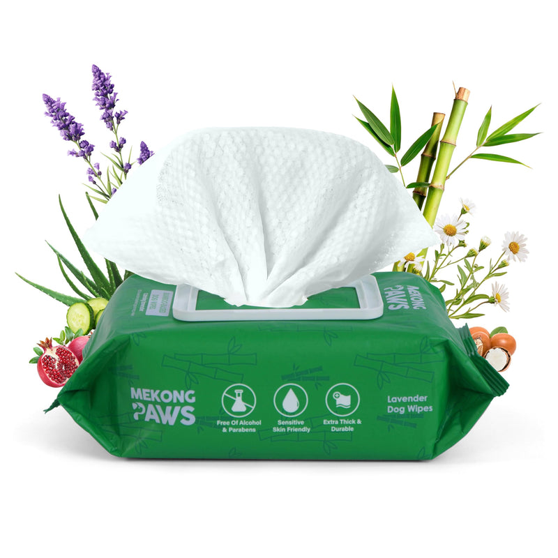 Pet Grooming Wipes - Natural & Organic Bamboo Base - Calming Lavender Scented - Freshening Dog Cat Wipe - Gentle on Sensitive Skin - Thick & Durable for Paws, Coat & Bum - 100 Count Lavender - 100 Count - PawsPlanet Australia