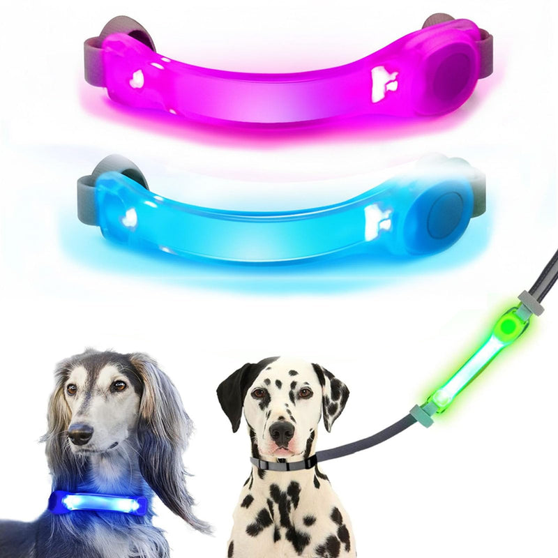 2 Pack LED Light for Dog Leash Harness, USB Rechargeable Light Up Collar with Nylon Stickers, Glow Light Easy to Attach to Collar Leash and Harness, Safety LED Light Up Band for Dogs at Night Walking Dark Blue+Rose Pink - PawsPlanet Australia
