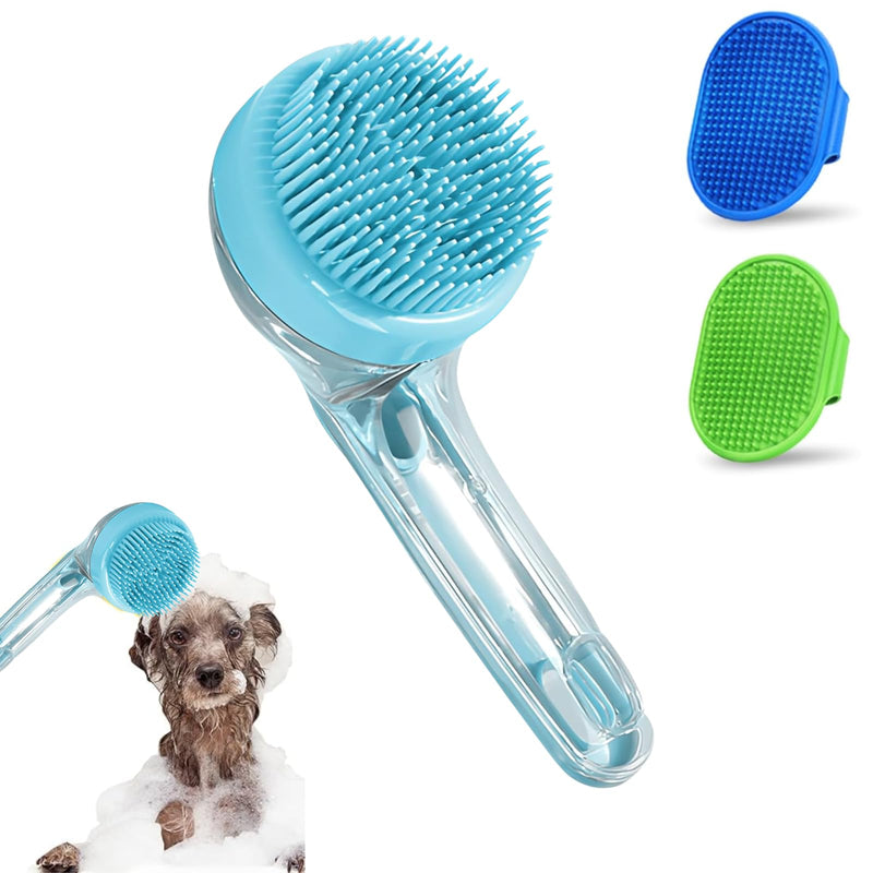 3pcs Pet Bath Brush, Scrubber, Shampoo Bubble Maker, Paw Washer,Rubber Shower Comb With Adjustable Ring Handle For Dogs & Cats (Long & Short Hair) (Blue) - PawsPlanet Australia