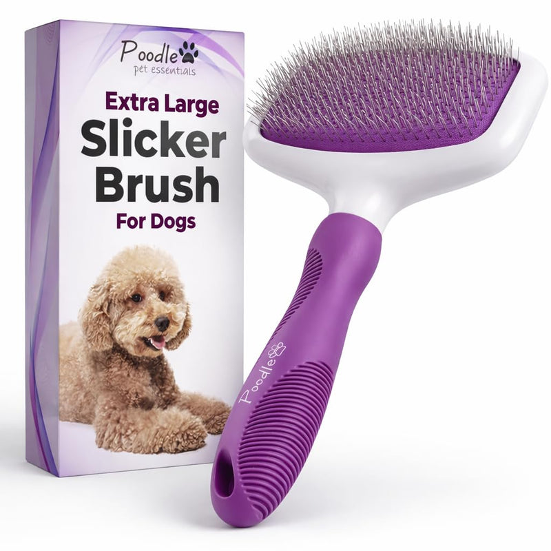 Poodle Pet Slicker Brush Large Size - For Dogs, Cats, Rabbits - Matted/Loose Fur, Knots - Suitable for Doodle/Goldendoodle Grooming and Shredding Short/Long Hair Purple