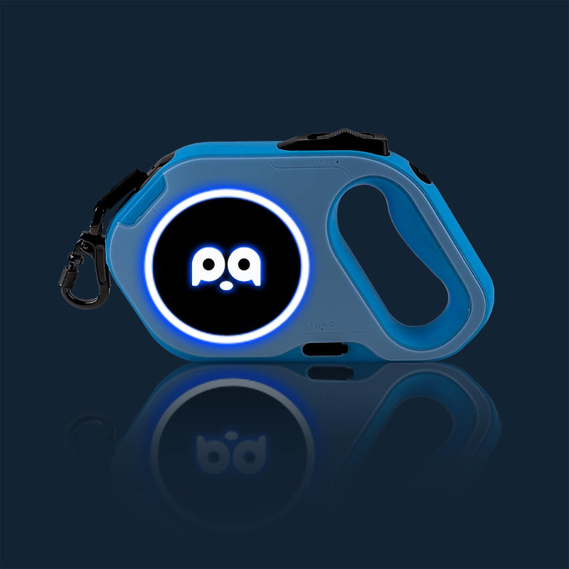 Retractable Dog Leash with Light, Pet Lead, 12-Color Ambient Lighting, Retractable Pet Lead with 360° Anti-Tangle Feature, 5-Meter Length Weighing Up to 40 kg (Blue, 2.0) Blue