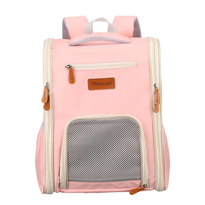 Pet Backpack Carrier, Portable and Ventilated, Oxford Cloth, Dogs Cats and Little Animals Travel Bag 12.6" Up to 16.5 Lbs, (Pink), Intended for Hiking/Camping/Traveling Pink - PawsPlanet Australia