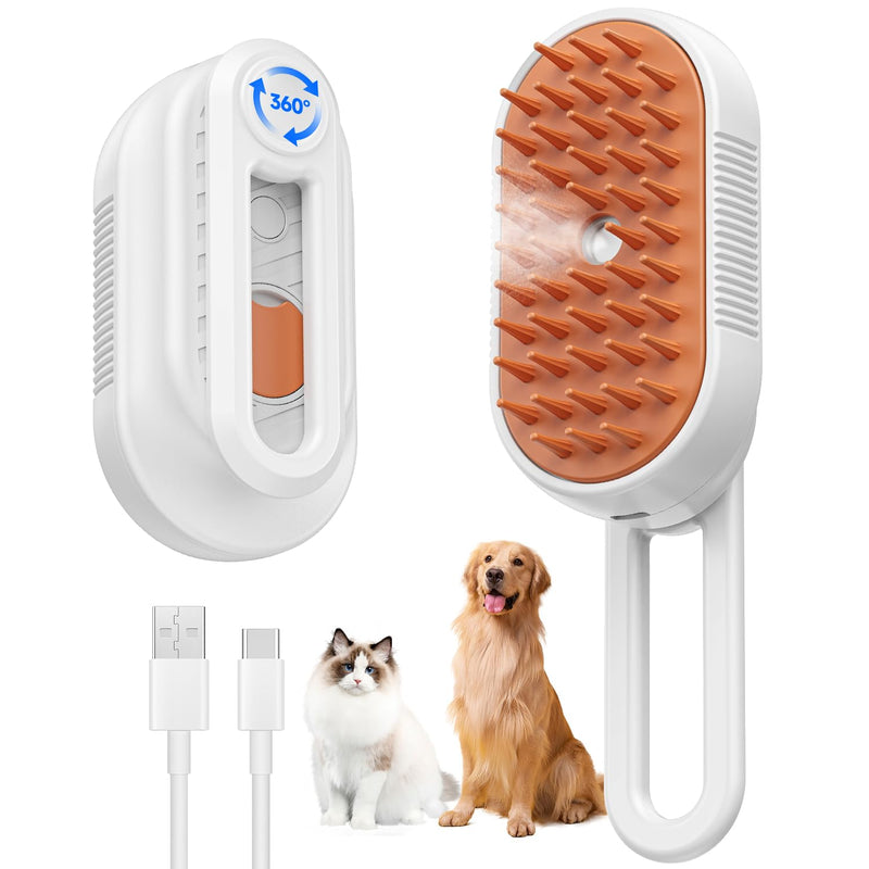 Cat Steam Brush for Shedding, 4 in 1 Rechargeable Steam Brush for Cats and Dogs, Anti-Static, Massage, Cleaning, Shedding & Combing All In One! white - PawsPlanet Australia