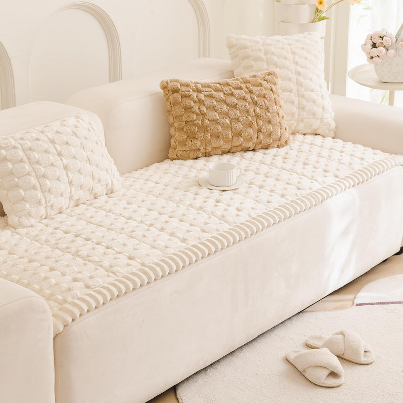 Pet Couch Cover Dogs Washable, Cozy Sofa Cover Protector, Non Slip Dog Bed Mat Covers for 3 Cushion Couches Sofas Pet Friendly, Cream White Plaid, 27.6"×82.7" 27.6"×82.7" - PawsPlanet Australia