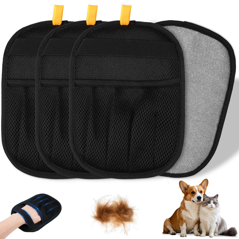 3/4PCS Pet Hair Removal Glove for Cats & Dogs,Upgraded Five-Finger Electrostatic Pet Hair Remover Glove, Reusable Magic Brush Pet Hair Removal Tool for Laundry, Couch, Carpet & Car Seat (black 4pcs) black 4pcs - PawsPlanet Australia