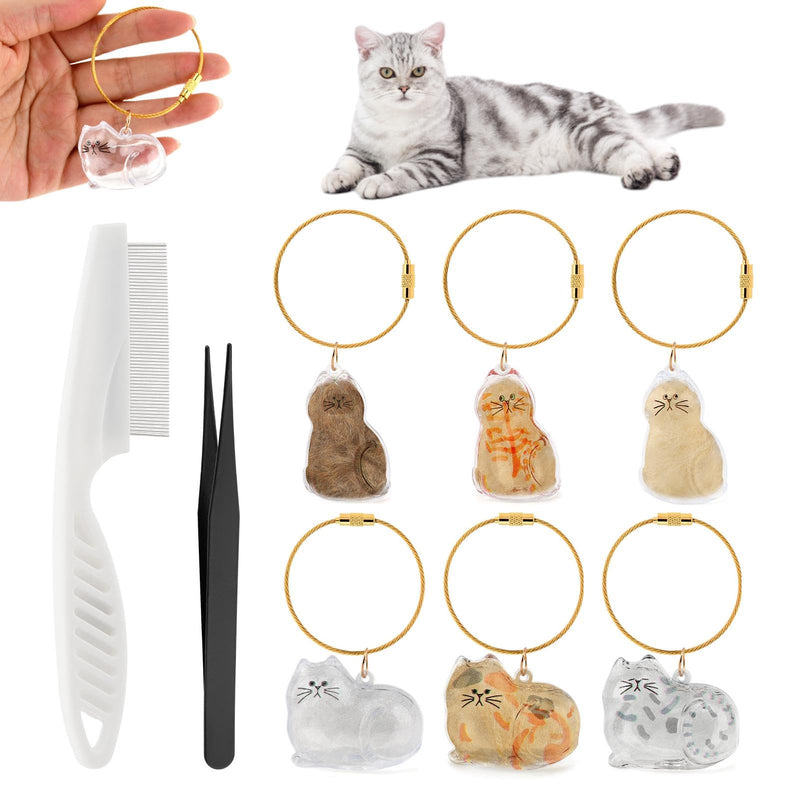 6Pcs Cat Fur Storage Bottle Cat Hair Keychain, Transparent Acrylic Cats Shape Memorial Storage Capsule Pendant, Birhthday Gift for Pet Lovers