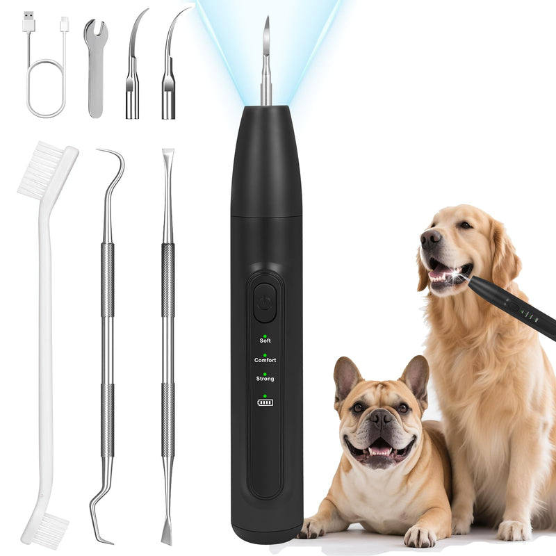Dog Tooth Brushing Kit, Dog Teeth Cleaning Kit with Led Light, 3 Modes Dogs Plaque and Tartar Remover, Rare Pet Canident - Sonic Tooth Cleaner for Doggies and Cats, Obsidian - PawsPlanet Australia