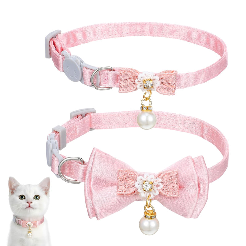 2 Pack Breakaway Cat Collar with Bowtie and Bell, Cute Pink Cat Collar for Girl Cats Adjustable Safety Collars Soft Kitten Collars for Girl Cats (Pink, 2 Styles) - PawsPlanet Australia