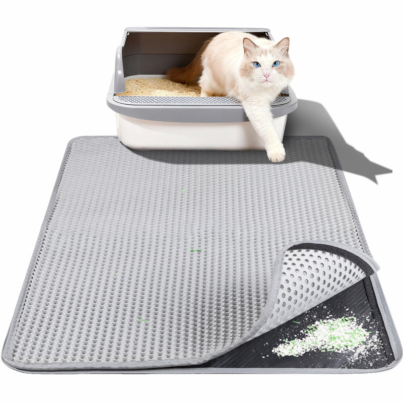 Large Cat Litter Box Mat for Cats, Double Layer Honeycomb Cat Litter Trapping Mats, Waterproof, Urine Proof,Non-Slip Litter Pad for Indoor Kitty Cat Litter Mat, Easy to Clean Grey (33.8'' x 23.6'') 33.8'' x 23.6'' - PawsPlanet Australia