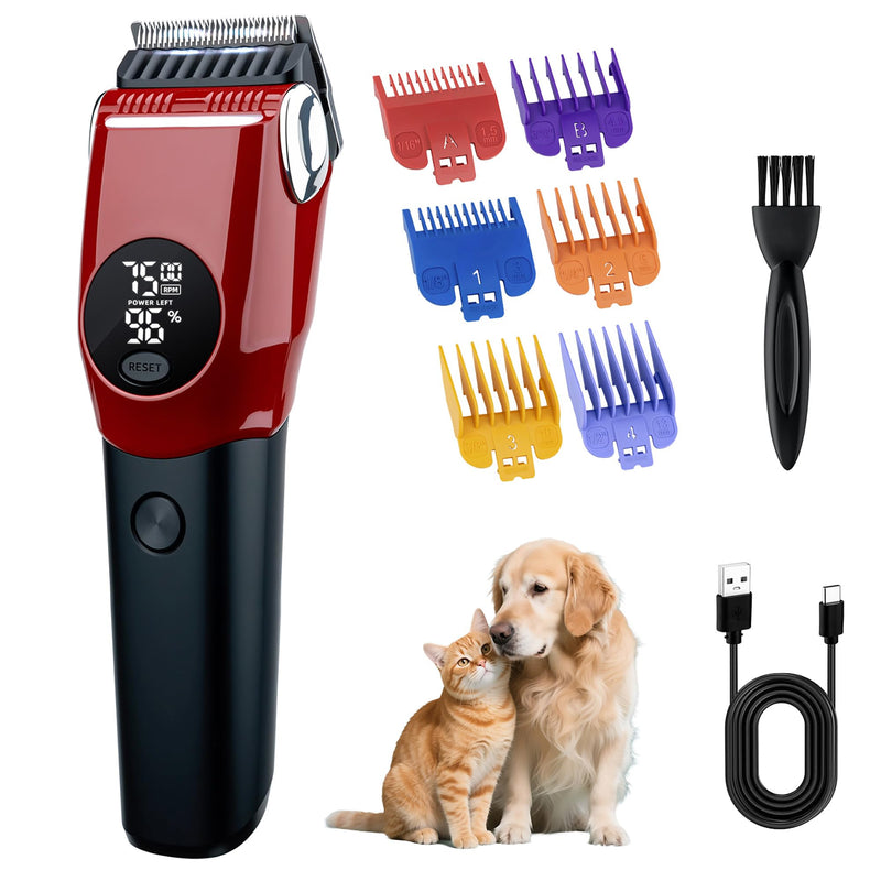 Mcbazel Dog Clippers Grooming Kit, Low Noise Rechargeable Cordless Adjustable Pet Hair Shaver Trimmers Set for Dogs, Cats and Other Pets - Red - PawsPlanet Australia