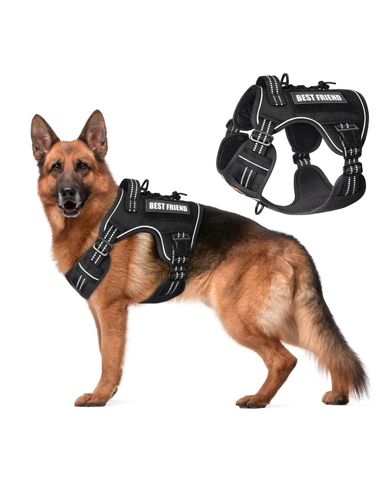 Tactical Dog Harness No-Pull Military Vest for Medium & Large Dogs, Adjustable Reflective Escape-Proof Vest with MOLLE System, Handle Control for Training, Walking, Outdoor – Black L (Neck: 18"-29", Chest: 24"-37")