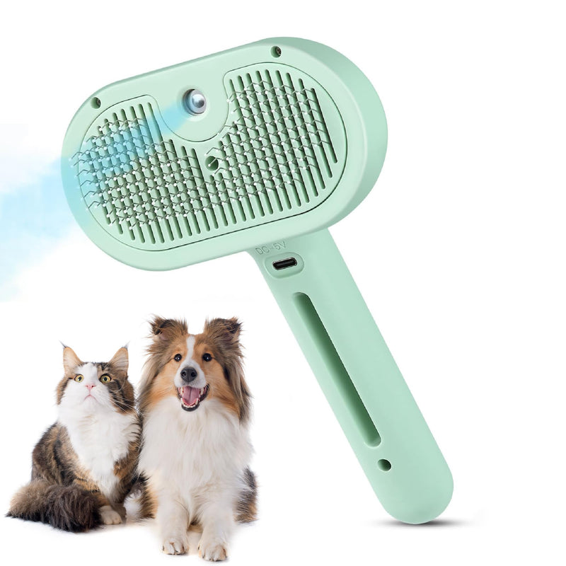 Cat Steam Brush 3 in 1 Steamy Pet Hair Removal Comb Brush Self Cleaning Anti Static Effective Hair Removal Cat Grooming (Green) Green - PawsPlanet Australia