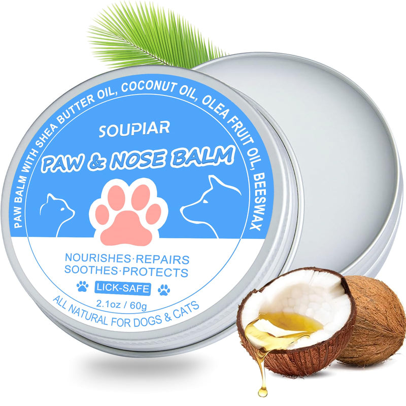 Vet-Approved Dog Paw Balm & Nose Butter 2.1oz - Lick-Safe All-Natural Moisturizer with Coconut Oil, Nourishes Dry Paws & Noses, Protects Against Hot Pavement & Winter Cold for Dogs, Cats & Horses - PawsPlanet Australia