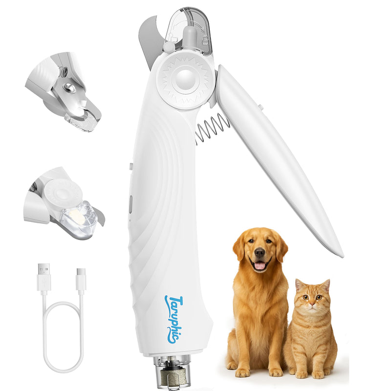 2-in-1 Dog Nail Clippers & Dog Nail Trimmers for Small Medium Large Dogs Cats Pets with Spash Guard, Nail Clipper for Dogs Quiet, USB Rechargeable, Dog Nail Clippers with 2 LED Large Light - PawsPlanet Australia
