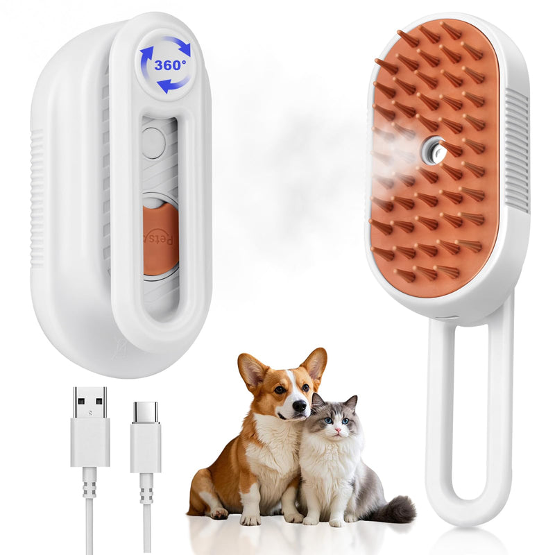 Steam Brush for Cat & Dog – 3-in-1 Spritz Pet Spray Hair Removal Comb for Grooming & Shedding Steam – Water Brush for Long & Short Haired Pets 7.7?-30ML white