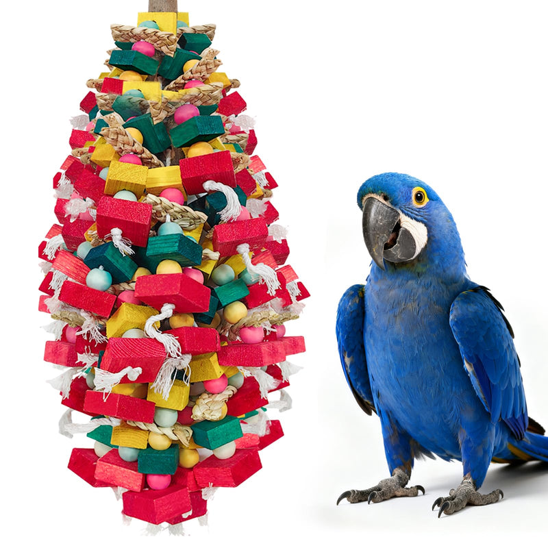 Bird Toys for Large Parrots Colorful Natural Wood Block Parrots Chew Foraging Toys for Bird Cages Cockatoos, Macaws, African Greys, and Amazons - PawsPlanet Australia