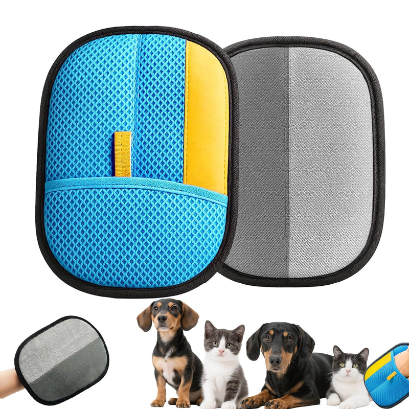 2 Pcs Pet Hair Removal Glove for Dogs & Cats,Reusable Strong Grooming Gloves,Hair Remover for Couch,Furniture, Carpet,Car Seats & Clothing (Blue) - PawsPlanet Australia
