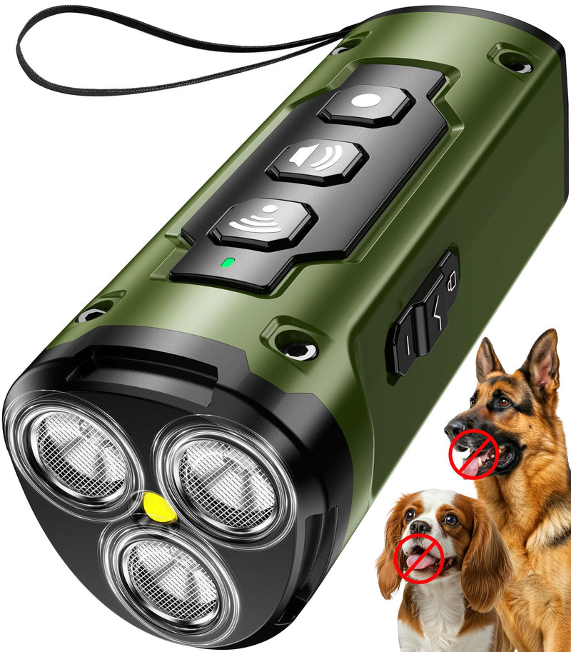 1-Touch Dog Bark Deterrent Devices with 3 Sonic Heads,Portable 50ft Range Anti Barking Device for Dogs,Rechargeable & Safe Dog Training Tool with Flashlight,Helps Improve Dog's Behavior Green - PawsPlanet Australia