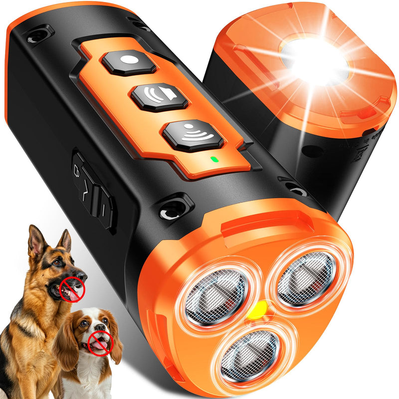 1-Touch Dog Bark Deterrent Devices with 3 Sonic Heads,Portable 50ft Range Anti Barking Device for Dogs,Rechargeable & Safe Dog Training Tool with Flashlight,Helps Improve Dog's Behavior Orange - PawsPlanet Australia