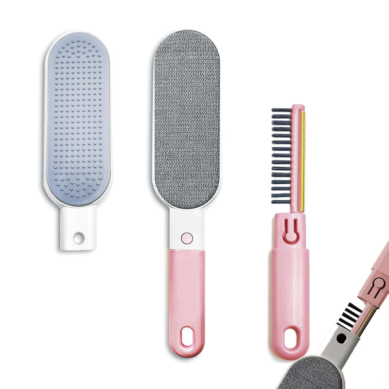 VrythosNex 4-in-1 Pet Hair Remover for Couch, Car, Furniture, Carpet - Portable Dog Cat Fur Hair Removal Tool with Detachable Brush, Lint Brush, Fabric Shaver, Crevice Tool (Pink) Pink - PawsPlanet Australia