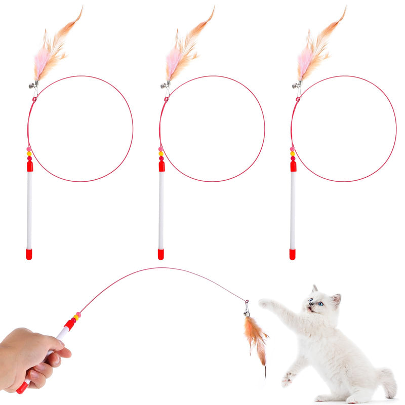 4 Pcs Cat Feather Toys, Cat Toys Wand with Bell Beads Teaser Wire Wand for Cats Chase Exercise Play - PawsPlanet Australia
