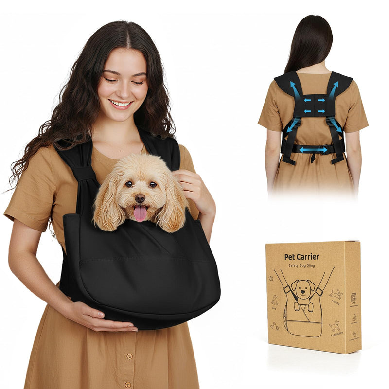 Dog Sling Carrier for Small Dogs with Bottom Support, Adjustable Pet Front Dog Carrier-Padded Straps Reducing Back Neck Pain, Anti-Anxiety Backpack for Travel Hiking Camping, Hands Free (Black,S) Black - PawsPlanet Australia
