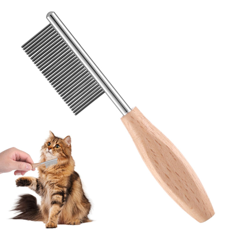 Grooming Comb for Dogs Cats Pet, Pet Face and Finishing Comb with Wooden Handle Detangler Tool Accessories for Removing Matted Fur, Knots & Tangles