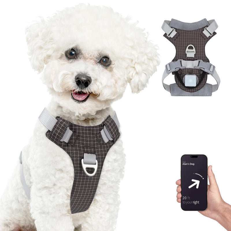 TagME No Pull Dog Harness with 2 Leash Clips,Lightweight & Visible for All-Day Walking, No Choke Pet Vest Includes AirTag Holder for Puppy,Black Dark Gray Extra Small - PawsPlanet Australia