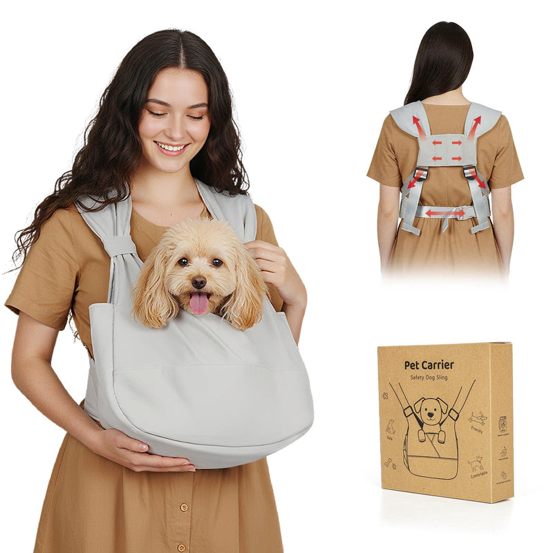 Dog Sling Carrier for Small Dogs with Bottom Support, Adjustable Pet Front Dog Carrier-Padded Straps Reducing Back Neck Pain, Anti-Anxiety Backpack for Travel Hiking Camping, Hands Free (Grey,S) Grey - PawsPlanet Australia