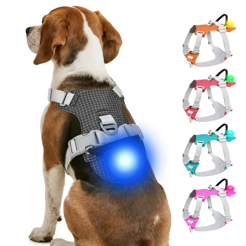 Joytale Lightweight Light Up Dog Harness, Rechargeable No-Pull LED Dog Harness with Detachable Light Box, Airtag Holder, Adjustable for Night Walking, Running & Everyday Use, Black, M - PawsPlanet Australia