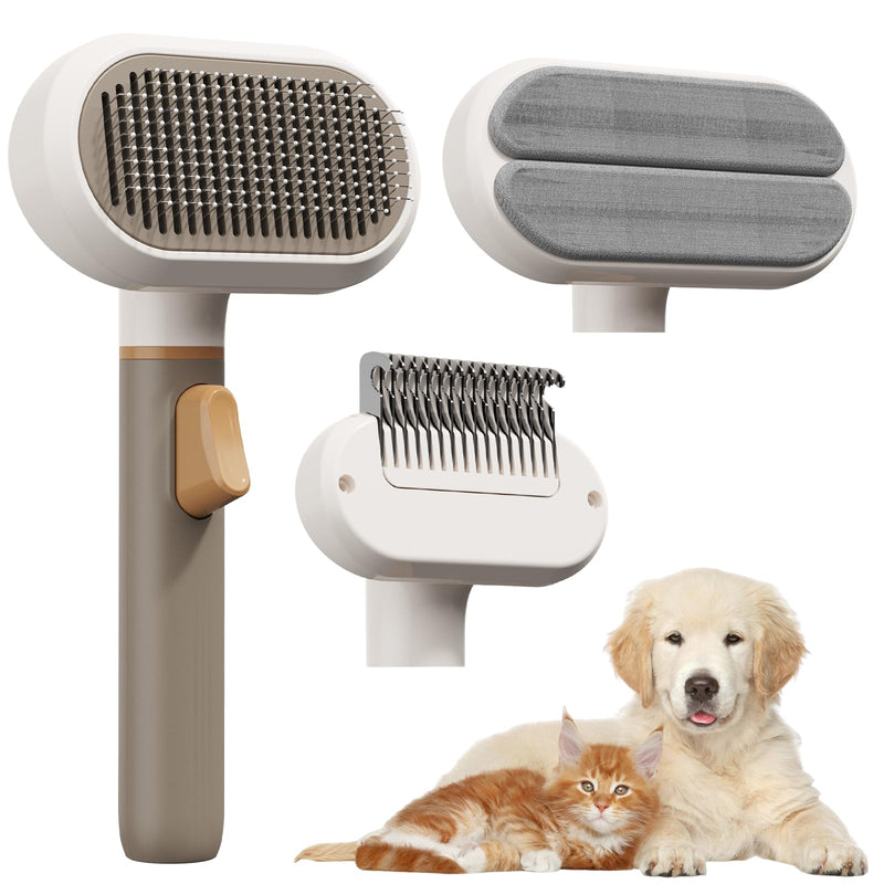Dog Brush for Shedding, 3-in-1 Cat Hair Brush for Indoor Cats, Self Cleaning Deshedding & Grooming Brush, Furminator for Long & Short Hair Pets