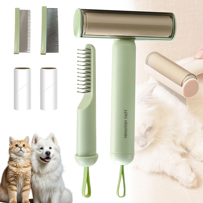 3-in-1 Pet Grooming Brush for Dogs & Cats | Deshedding Comb, Dematting Tool & Lint Remover | Long & Short Teeth + Fine Tooth Comb | For Long & Short Coats (Green) Green - PawsPlanet Australia