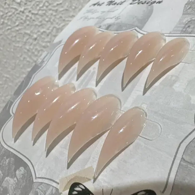 10 Pcs Luxury Medium Press on Nails Curved Stiletto Handmade Nails Press Ons Full Cover Glossy Dragon Claw Nude False Nails Reusable Acrylic Unique Eagle Claw Stick on Nail for Women（S） Styl 40