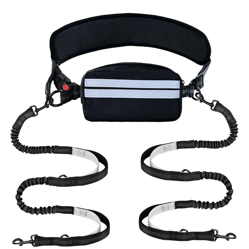 Hands Free Double Dog Leash No Tangle, Waist Leash for Dog Walking, Retractable Dog Leashes for Medium and Large Breeds-Pouch & Lumbar Support, Adjustable Waist Belt, Retractable Bungee,Padded Handles - PawsPlanet Australia