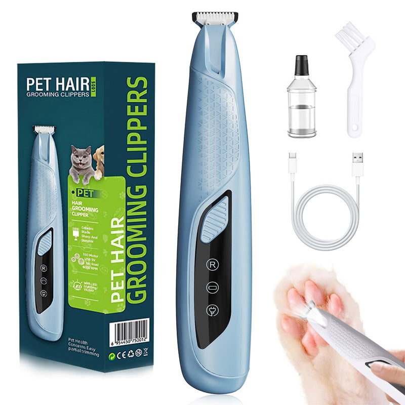 Dog Paw Trimmer with LED Light,Dog Grooming Kit & Pet Micro Precision Trimmer,Safety Electric Clipper,18 mm Widen Blade,35dB Low Noise,Cordless Hair Trimmer for Paws, Ears, Face, Rump,Blue Blue - PawsPlanet Australia