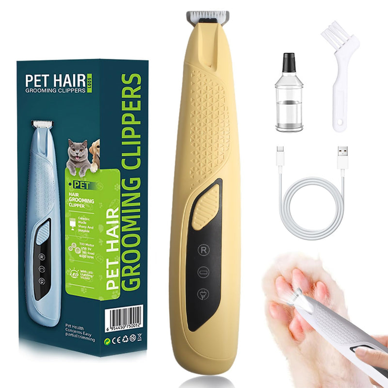 Dog Paw Trimmer with LED Light,Dog Grooming Kit & Pet Micro Precision Trimmer,Safety Electric Clipper,18 mm Widen Blade,35dB Low Noise,Cordless Hair Trimmer for Paws, Ears, Face, Rump(Yellow) Yellow