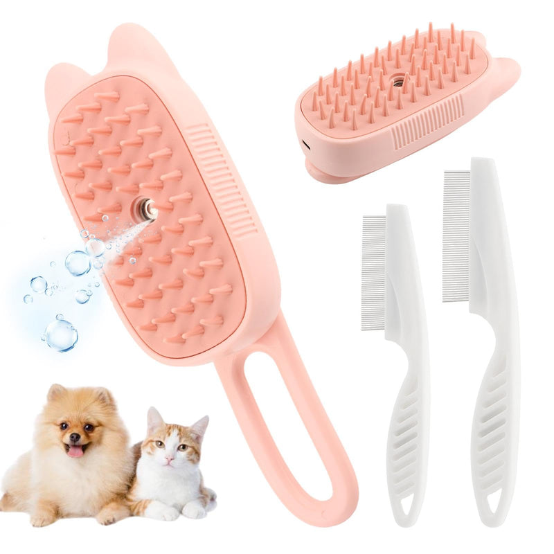 Cat Steam Brush for Shedding, 4 in 1 Rechargeable Steam Brush with Foldable Handle for Cats and Dogs, Pet Comb for Cats, Massage, Cleaning, Shedding & Combing All In One(COLOR:Pink) Pink - PawsPlanet Australia