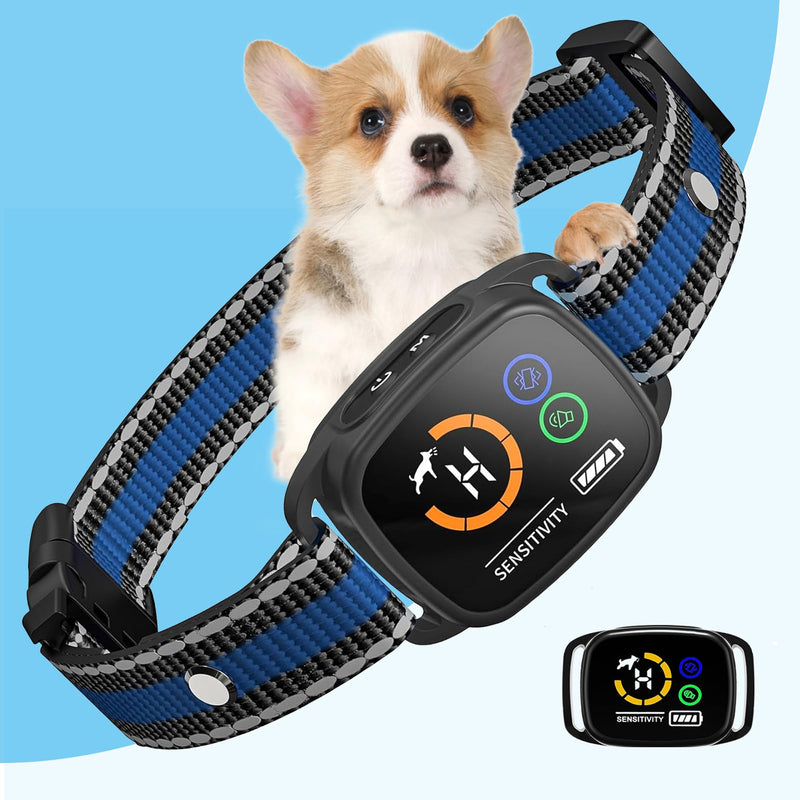 Bark Collar for Small Dogs,No Shock Anti Bark Collar with 3 Adjustable Modes Beep&Vibration,Barking Collar with 6 Adjustable Sensitivity Rechargeable Smart Training Collar (Blue) Blue - PawsPlanet Australia