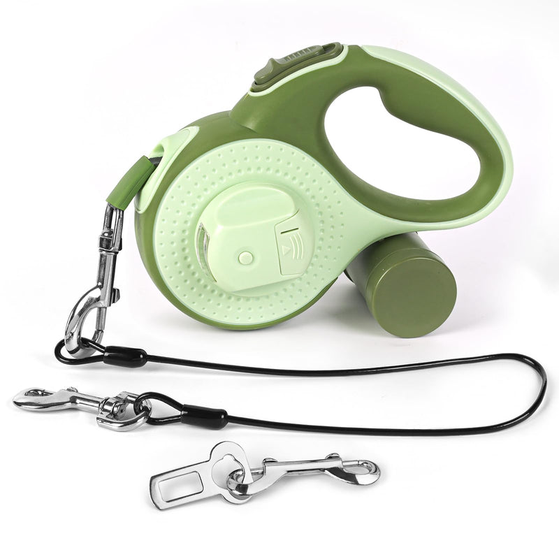 26ft Heavy Duty Retractable Dog Leash for Large Dogs, Dog Leash with Poop Bag Holder, Up to 100lbs, with LED Light, Chew Proof Cable, One-Handed Pause & Lock, 360° No Tangle. (Green, 26Ft) Green - PawsPlanet Australia