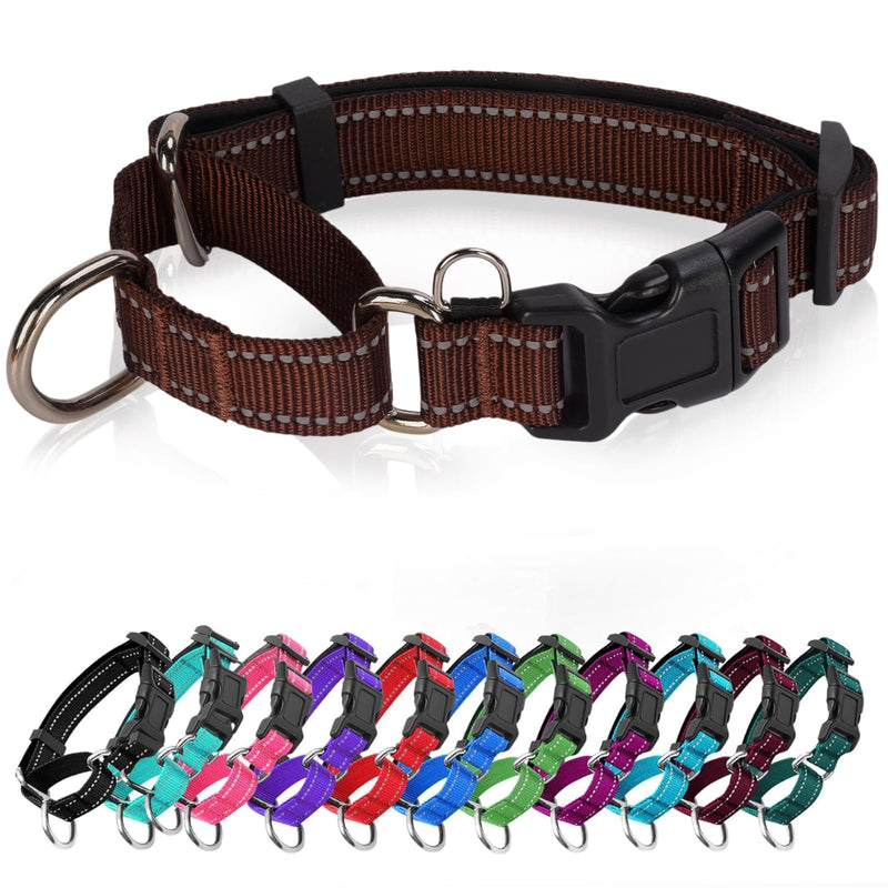 Reflective Martingale Dog Collars. Dog Collar with Quick Release Buckle. Adjustable Soft Padded Breathable Nylon Pet Collar Suitable for Puppies for Small Medium Large Dogs. S:1"Wind for 12.5"-15.5"Neck Coffee - PawsPlanet Australia