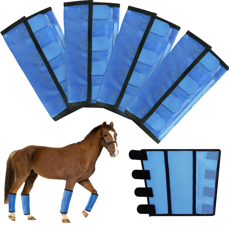 Mesh Horse Fly Boots Set of 4，Adjustable and Universal Loose Fitting & Non-Slip Horse Fly Leggings for Horses,Reduce Stressful Stomping (Blue) Blue