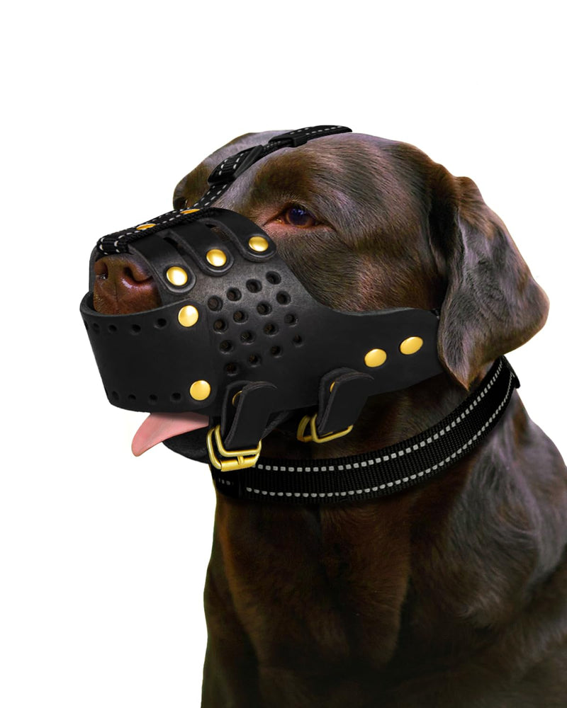 Dog Muzzle, Leather Basket Soft Muzzles Medium Large Breeds, Pitbull Dog Muzzle Amstaff Staffordshire Terrier, German Shepherd Dalmatian Doberman Adjustable (L) Black L - PawsPlanet Australia