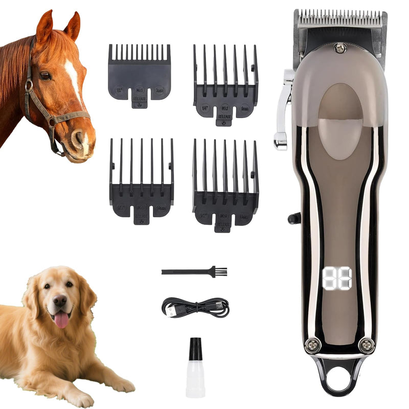 VINGVO Cordless Horse Clippers, Rechargeable Livestock Clippers with Low Noise, 180min Runtime & 4 Guards for Horse Dog Grooming Thick Hair - PawsPlanet Australia