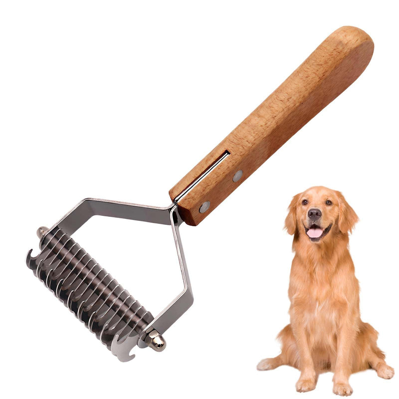 Dog Undercoat Shedding Rake Brush - for Medium to Long-Haired Dematting Deshedding Grooming, Dual-Sided Wooden Handle Comb, for Cat Horse Cow Sheep, 17 Stainless Steel Teeth, Large - PawsPlanet Australia