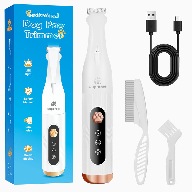 Dog Paw Trimmer for Precision Shaver, Cordless Small Pet Paw Grooming Trimmer, Low Noise for Trimming Dog's Hair Around Paws, Eyes, Ears, Face, Butt(White) White