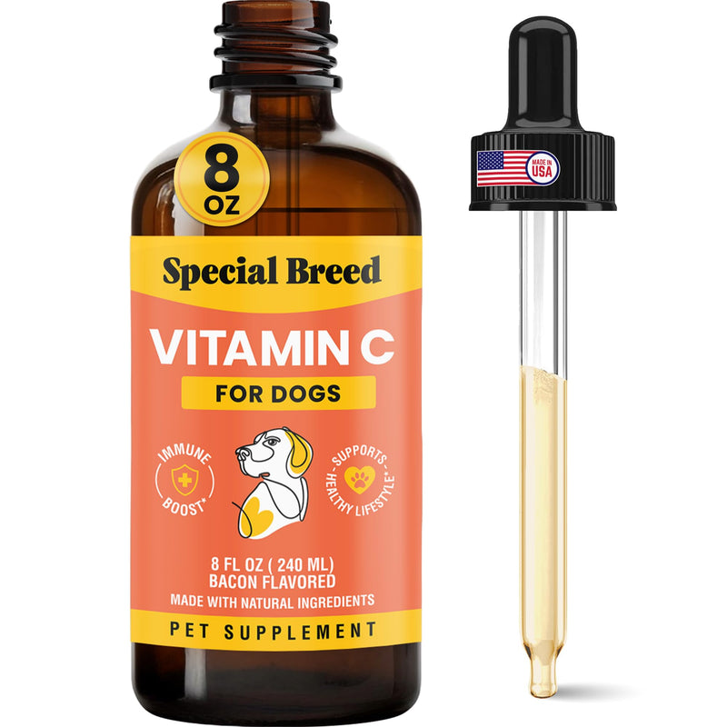 Vitamin C for Dogs, Helps Support Immune System, Vitamin C Liquid Supplement, Dog Immune Booster, Bacon Flavored, 8oz 8 Ounce